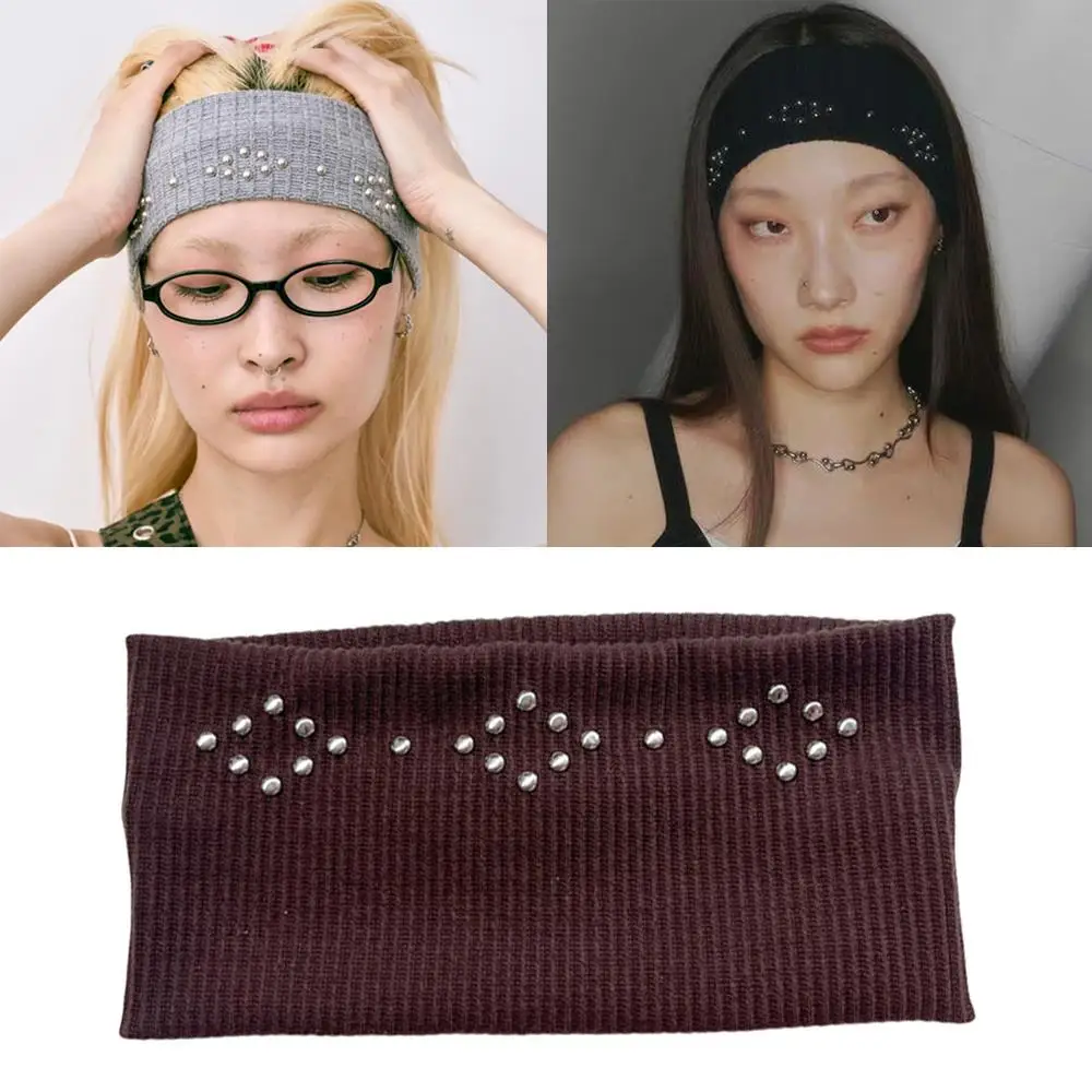

Wide Stretchy Hairband High Elastic Hair Bands Striped Solid Color Hairband Rivet Knit Headbands Hip Hop Hair Accessories
