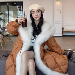 Real Fox fur collar down Jacket For women 2024 New Winter Light  luxury Thick Goose Down Fur Coat Fashion Long Parka Overcoat