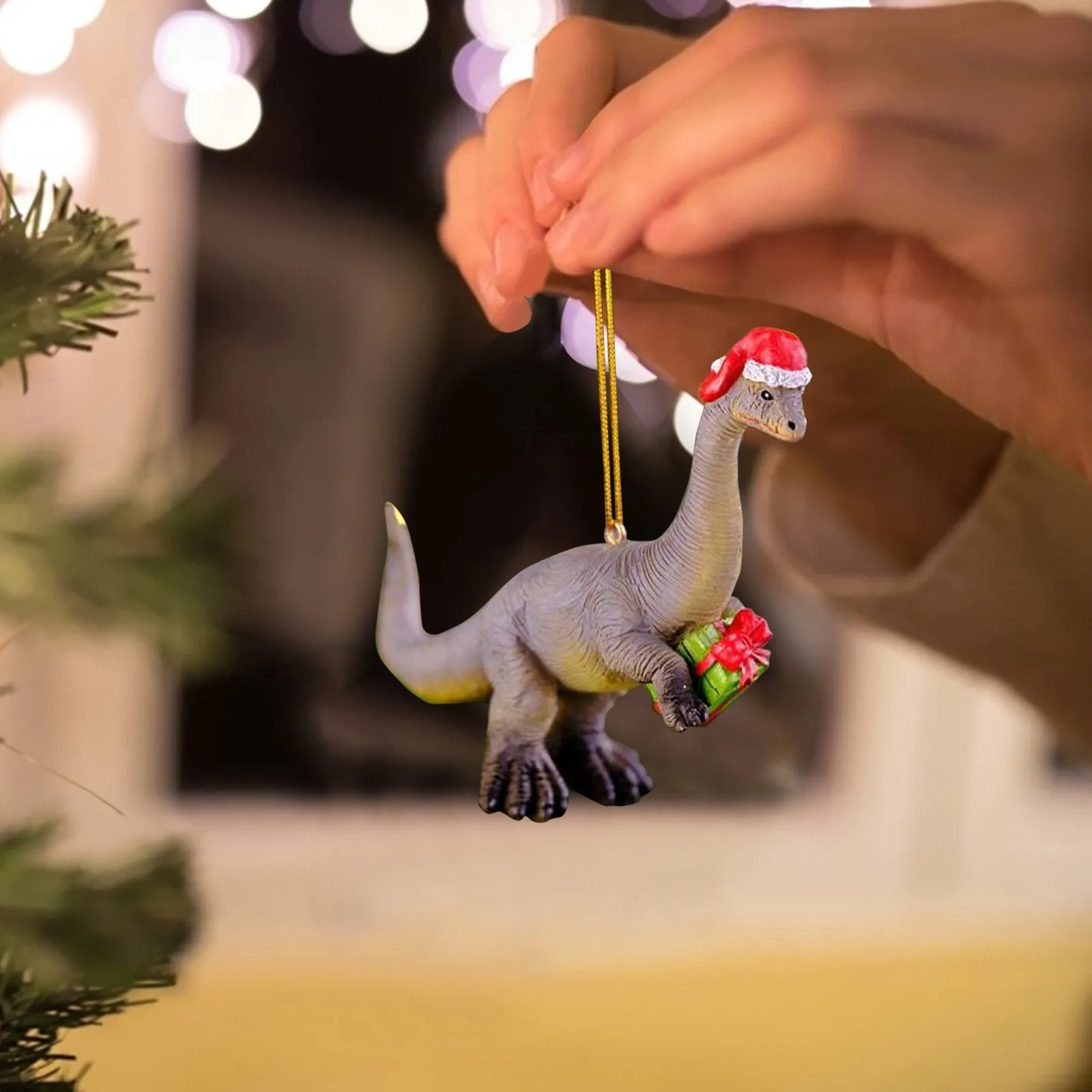 Christmas Dinosaur Pendantd Cartoon Animal Christmas Hat Acrylic Xmas Tree Ornaments 2023 New Year Natale Kerst Home Decor Toys