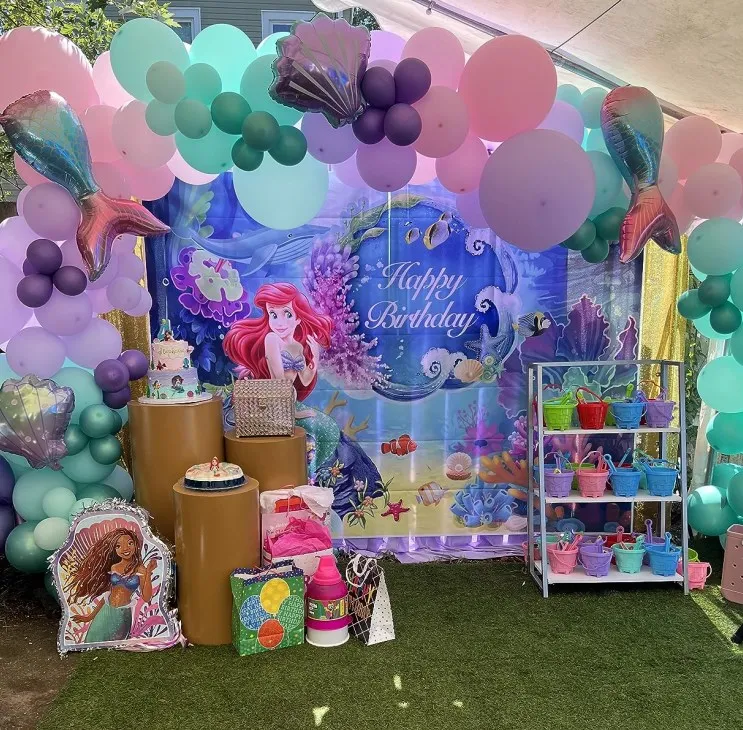 Disney Ariel Little Mermaid Princess Backdrop Under The Sea Mermaid Background Photography Girls Birthday Party Decoration