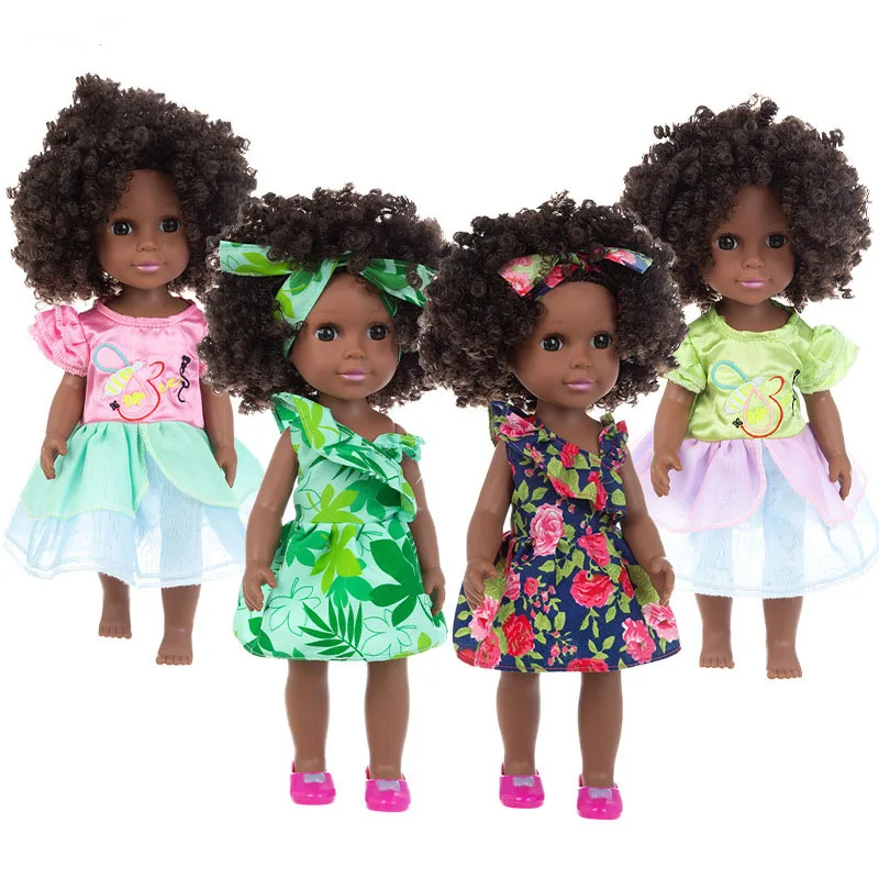 35cm Simulation Cartoon Exquisite Black Girl Doll Lifelike Chidren Cute Doll Kid Role Play Toy Gift Vinyl Comfortable Baby Dolls