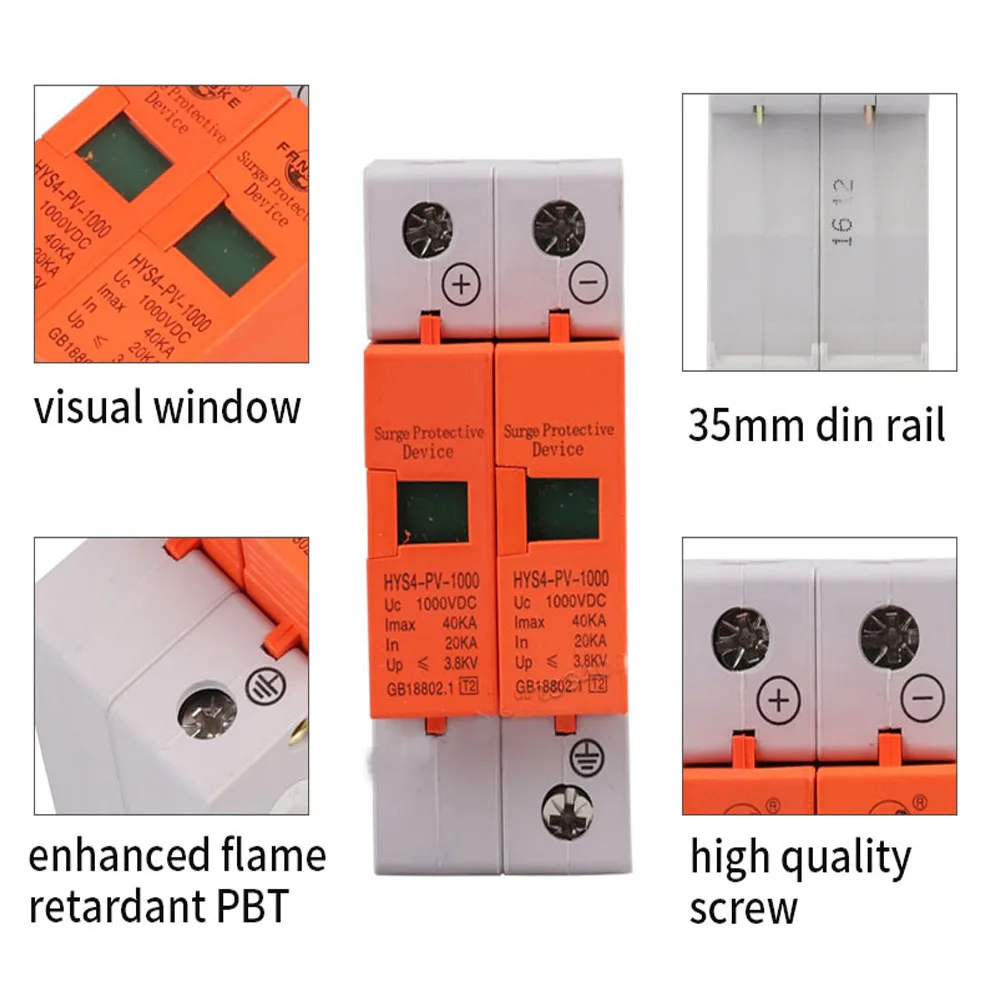 Dispositif de protection contre les surtensions DC éventuelles D House, parafoudre de basse saison, dispositif de protection contre les surtensions DC éventuelles D, 1000V, 20KA ~ 40KA, 2 P, 2 pôles