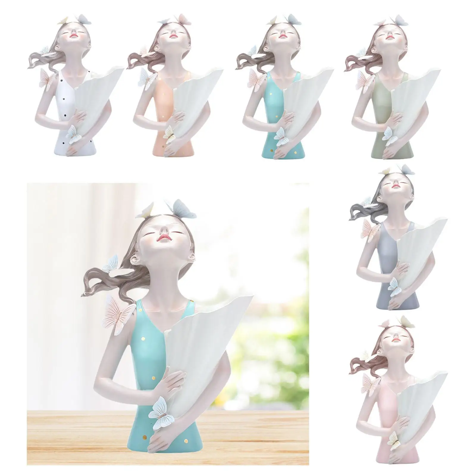 

Table Ornament Butterfly Decor Girl Statue Flower Vase 8.4x12inch Handicraft for Household Kitchen Dining Multifunctional
