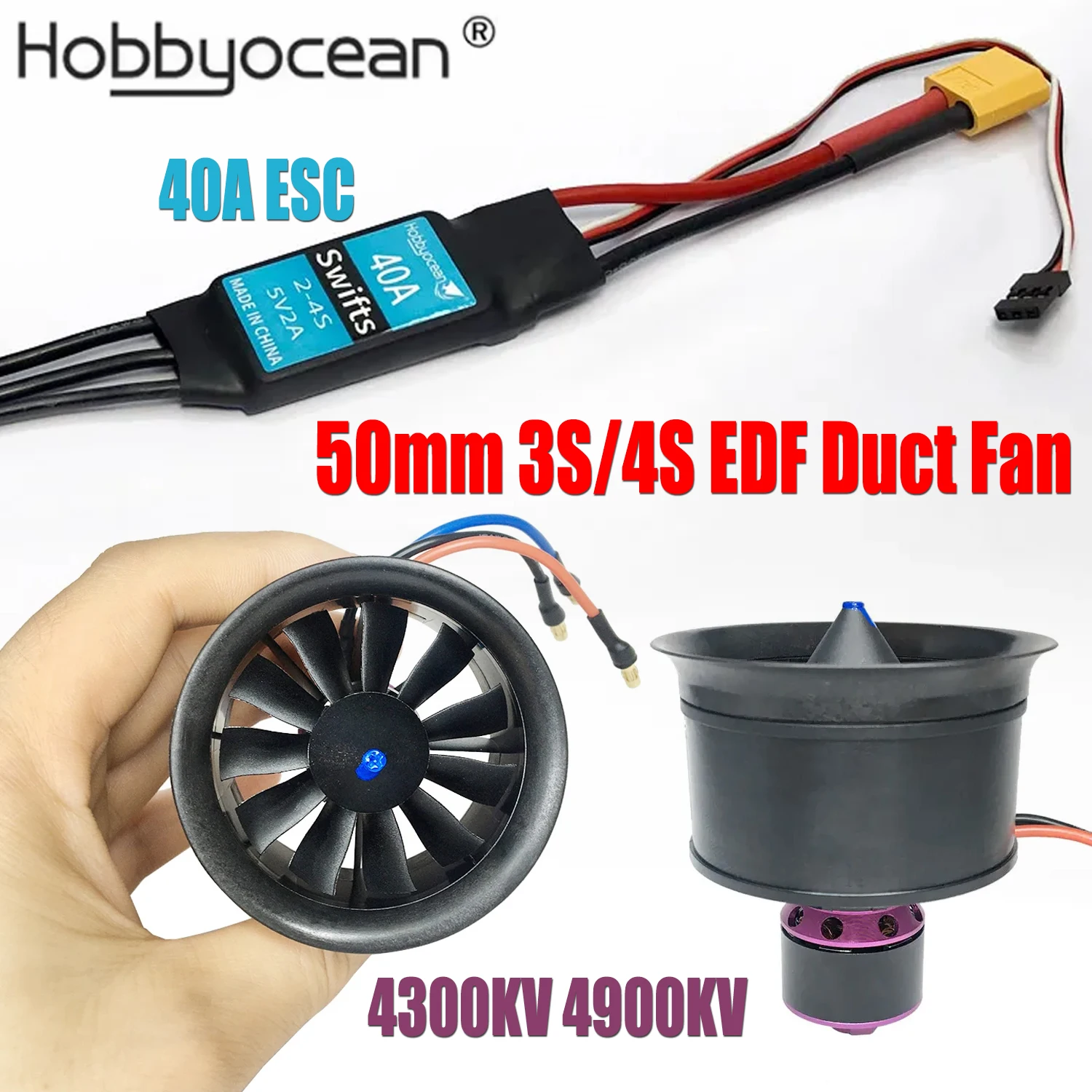 Hobbyocean 40A ESC 50mm EDF Kanalventilator 4900KV 4300KV 11 Propeller Bürstenloser Motor für RC Jet Flugzeug EDF Flugzeugmodell Zubehör