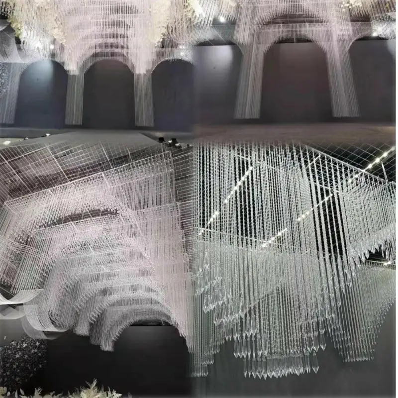 

Big Size Acrylic Crystal Bead Curtain Arch Ceiling Decoration Iron Art Hanging Pendant for Hotel Wedding Hall Stage Backdrops