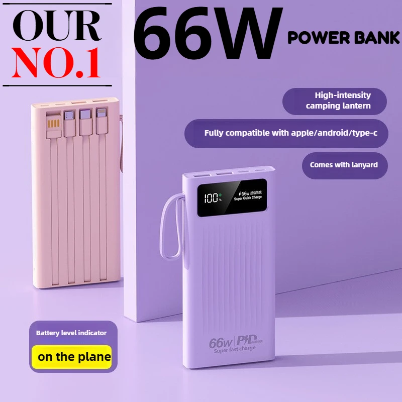 

30000 мАч Power Bank 66 Вт Сверхбыстрая зарядка с кабелем Внешний аккумулятор большой емкости для iPhone Samsung Xiaomi Powerbank