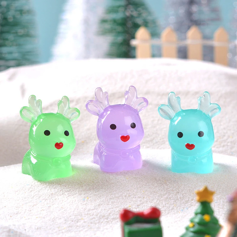 1PC Christmas Decoration Glowing Standing Elk Mini Figurines Miniature Xmas Micro Landscape Ornament In Dark Decor