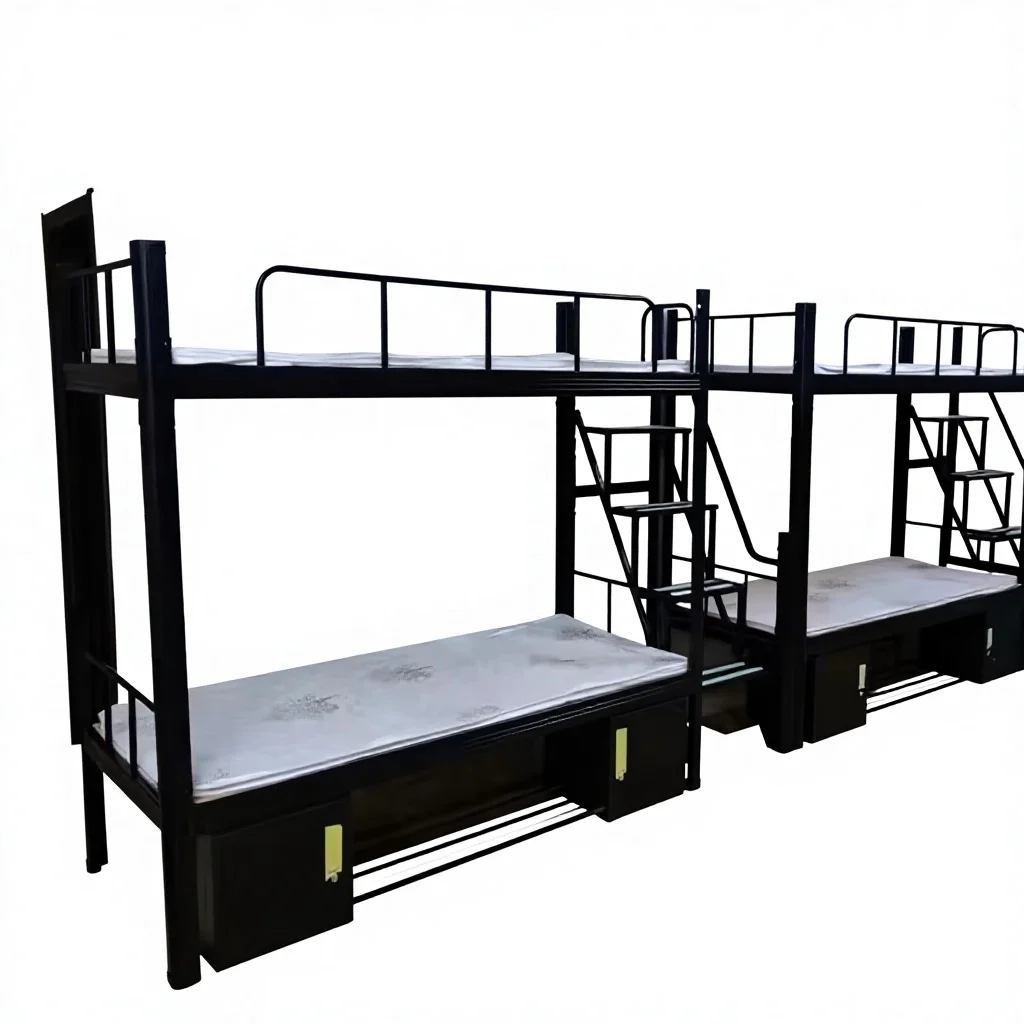 dl-Industrial Modern Design Steel Full Bunk Bed Storage Drawers Stairs Heavy Metal for Two Adults for Bedroom Home Hostel Dorms#