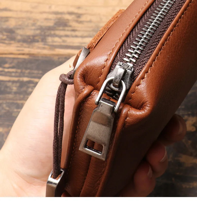 Neue Herren-Clutch aus echtem Leder, weiche Leder-Reißverschluss-Langbörse aus hochwertigem Rindsleder, lässige Handtasche – Detail 17