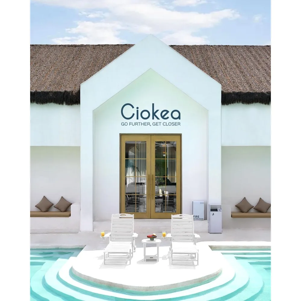 Oversized Chaise Lounge Chair: 5 Positions, Durable HDPE, Wheels & Cup Holder, Ideal for Poolside and Deck, White