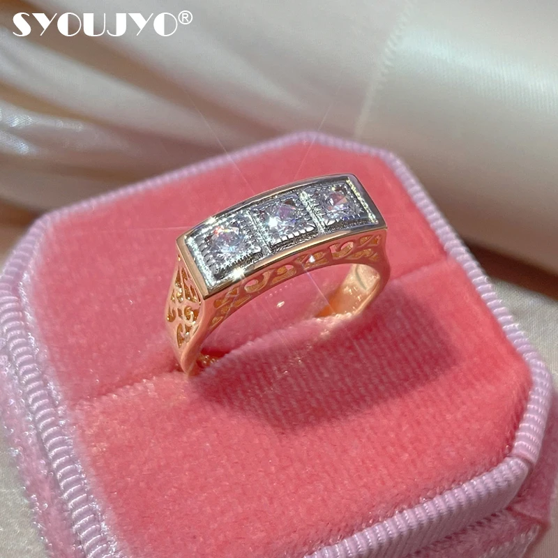 SYOUJYO Luxury Silver Plating Square Rose Gold Color Women's Ring Shiny Natural Zircon Vintage Fine Wedding Jewelry Rings Gift