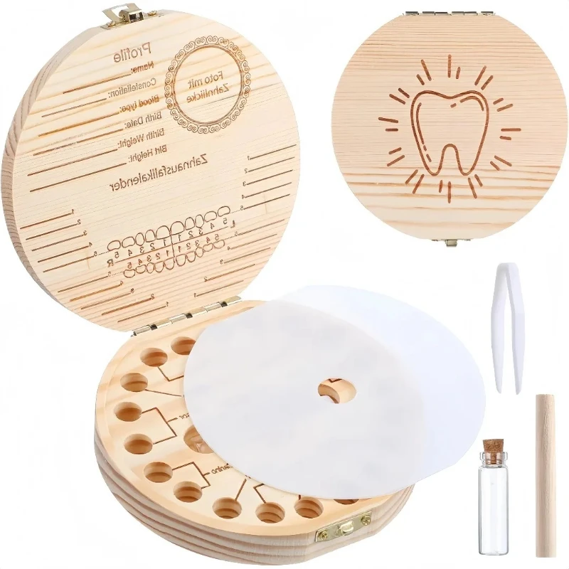 4 Sets Wooden Baby Tooth Storage Box Fetal Hair Keepsake Newborn Birthday Memory Tooth Box Kids Growth Souvenir