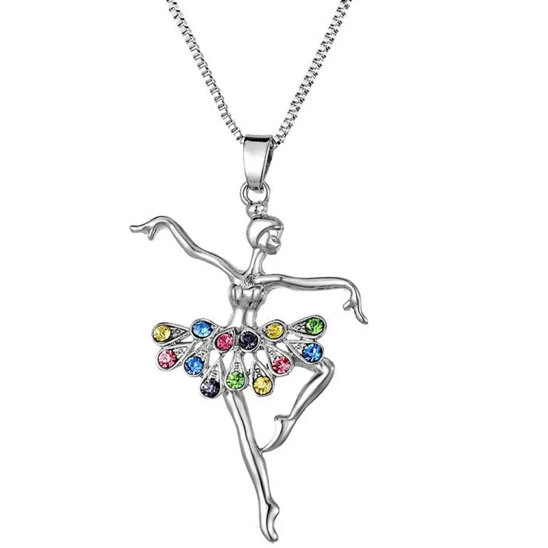 Fashion Crystal Little Girl Ballet Dancer Pendant Necklace Rhinestone Charm Necklaces Girls Party Jewelry Gifts