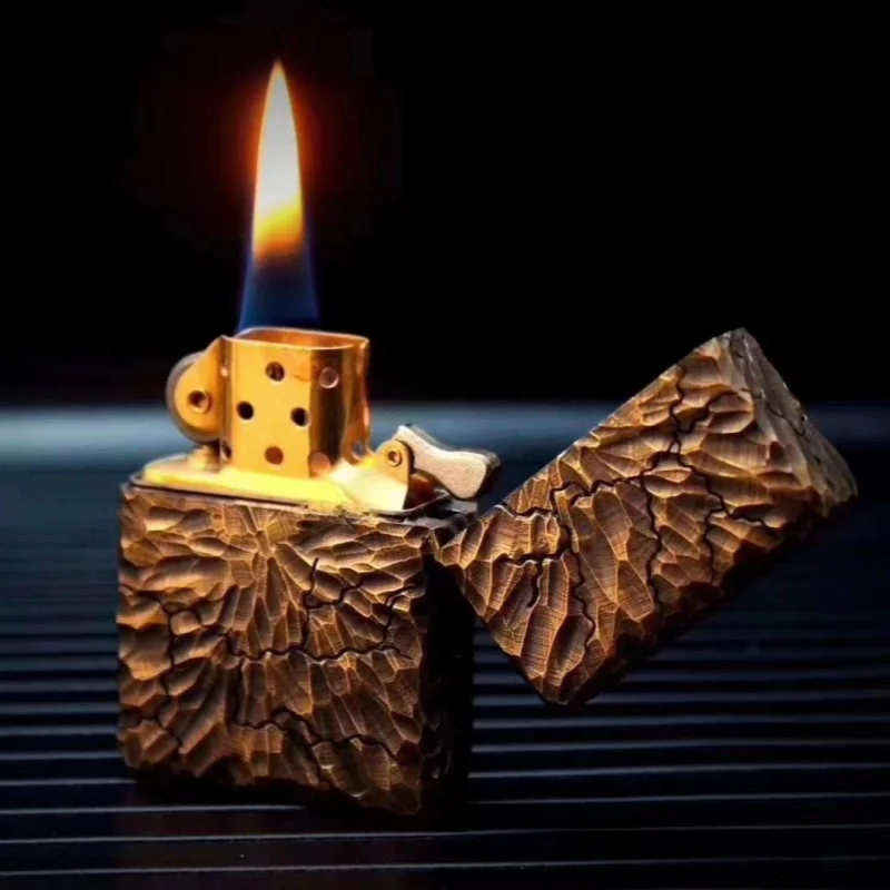 

Тяжелая броня, латунь, керосиен, ветрозащитная зажигалка для шлифовального круга, ручная гравировка, ремесло, кратер, трещина, выгравированный мужской коллекционный подарок