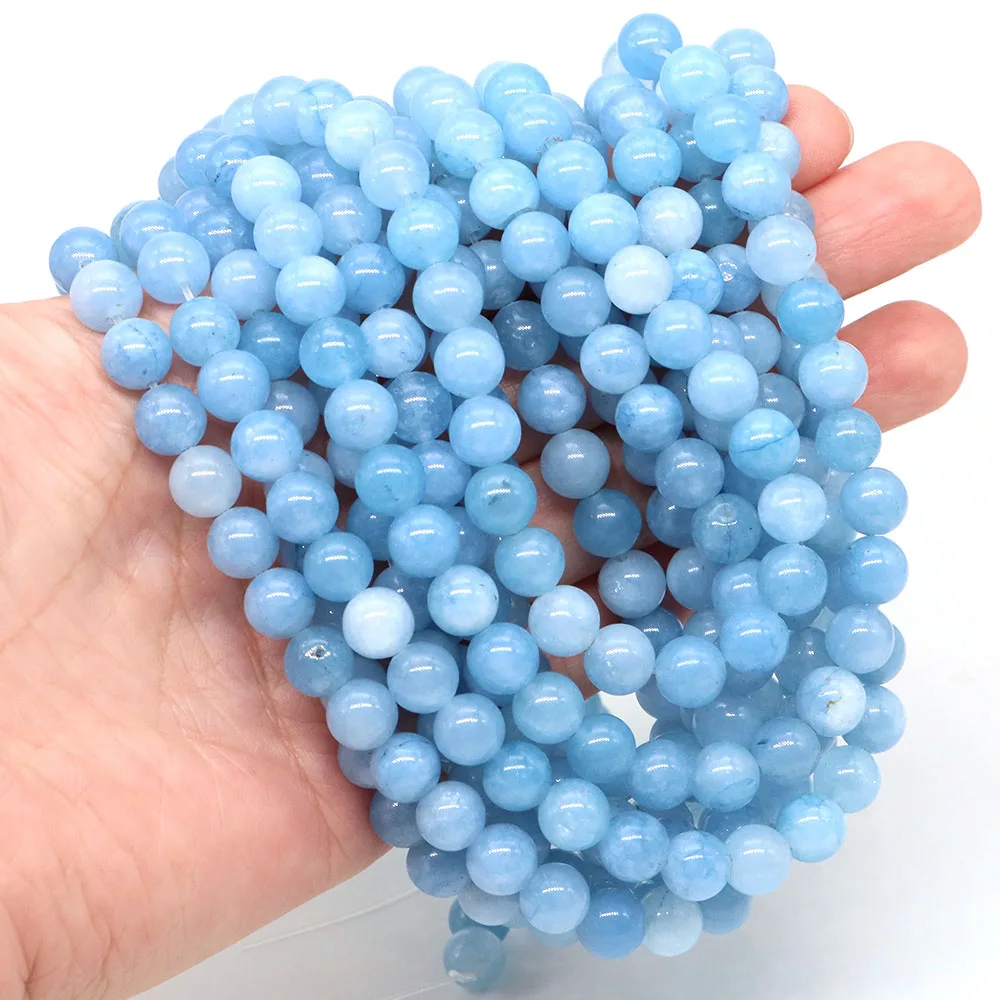 4 6 8 10mm Natural Aquamarine Stone Beads Blue Round Loose Gemstone Bead for Jewelry Making DIY Bracelet Necklace Accessories