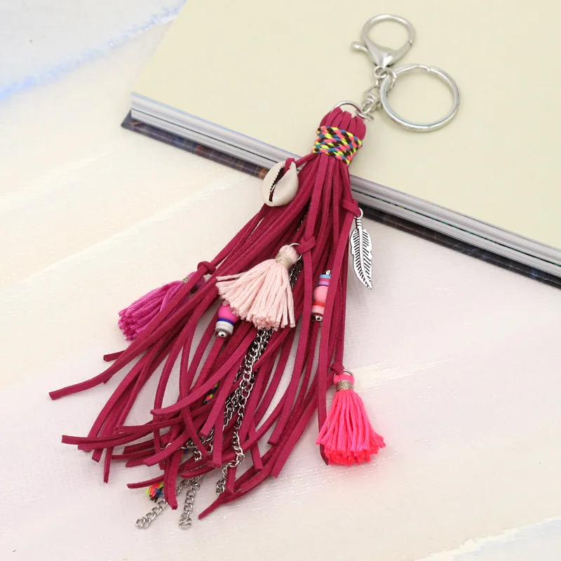 Boho Handgefertigter Schlüsselanhänger Taschenanhänger Damenschmuck Mehrschichtiger Samtband-Quasten-Muschel-Schlüsselanhänger Auto-Hängezubehör – Detail 7