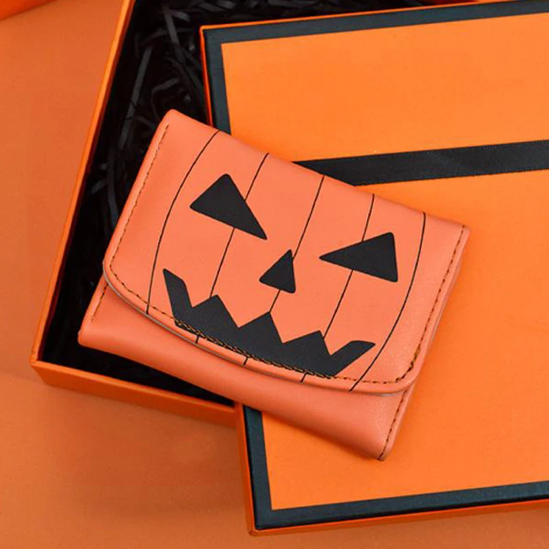 1pc Retro Minimalist Wallet Halloween  Fashion Pumpkin Head Printed Handbag Women\'s Wallet Holiday Gift