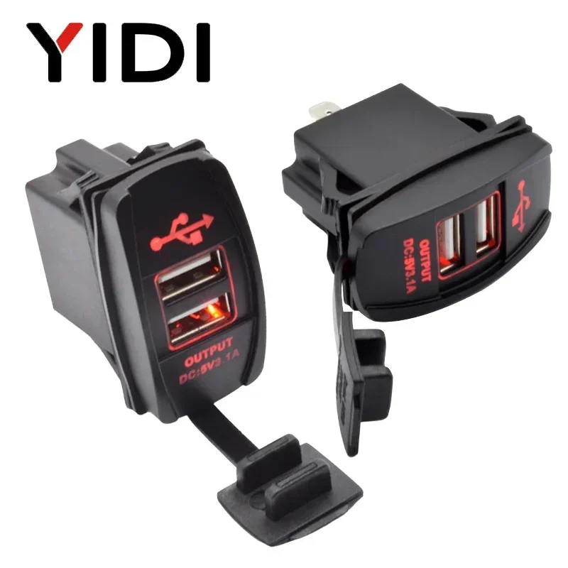 Mini Dual USB Port Car Fast Power Charger Socket 3.1A Rectangular Waterproof Dustproof Adapter 12V 24V For Mobile Iphone Ipad