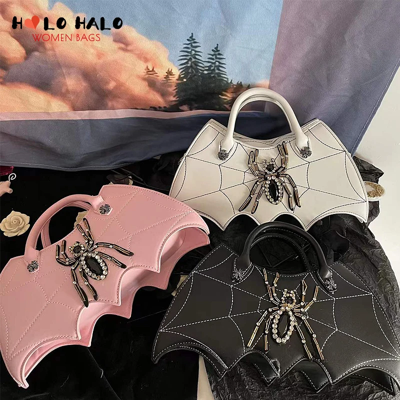 Dark Rhinestone Spider Bat Shape Crossbody Bag Goth Women Handbag and Purse Hand Bags Punk Designer Animal Shoulder Bag Clutch