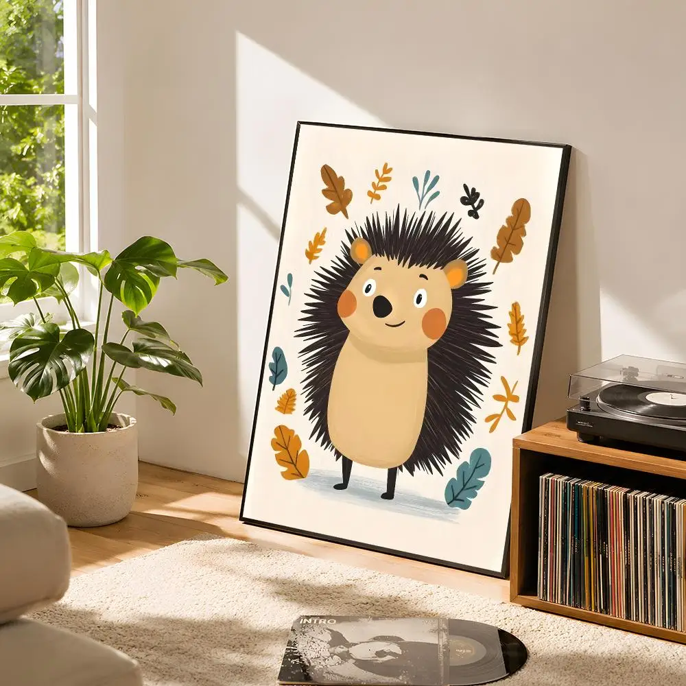 Cute Smiling Cartoon Dolphin CowOwl Unicorn Poster Self Adhesive Matte Wall Art Removable Home Room Decoration