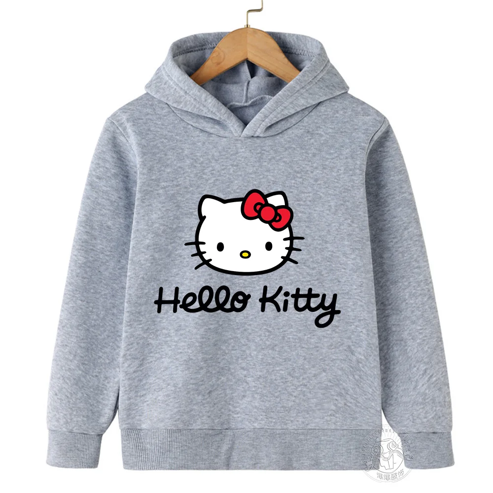 Kawaii Hello Kitty Hoodie Kids Clothes Girls Clothing Fashion Baby Boys Clothes Autumn Warm Sweatshirt Children Tops