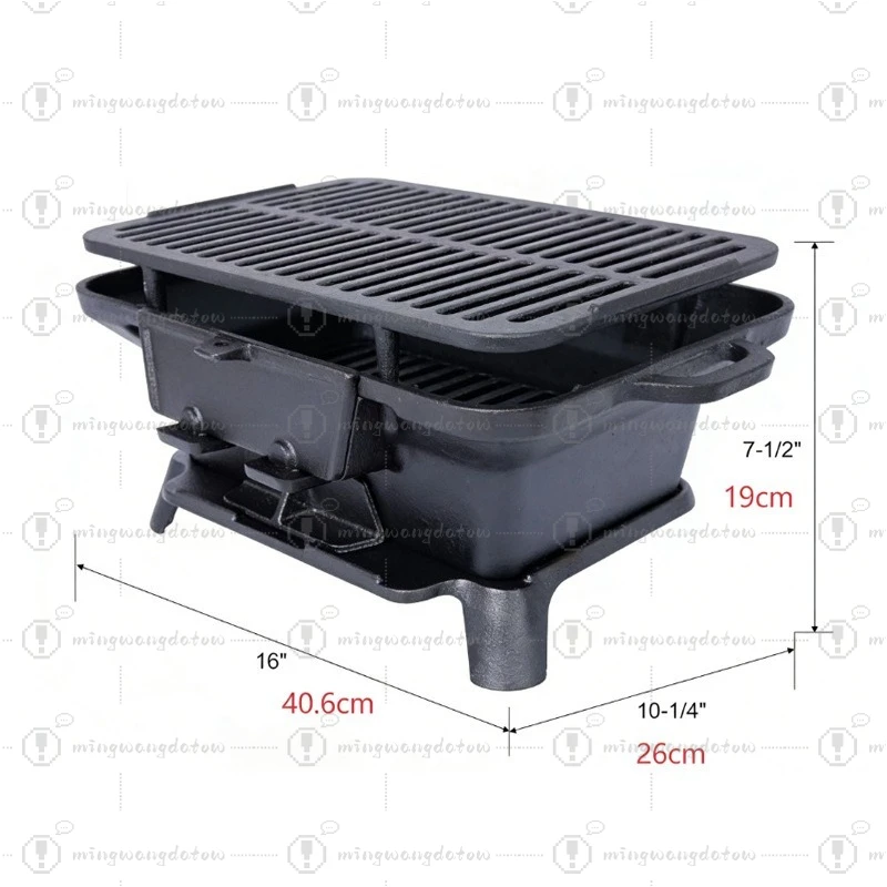 Cast Iron Charcoal Grill Non Coated with Cooking Grid Thickened BBQ Stove for Outdoor Camping Home Tea Brewing