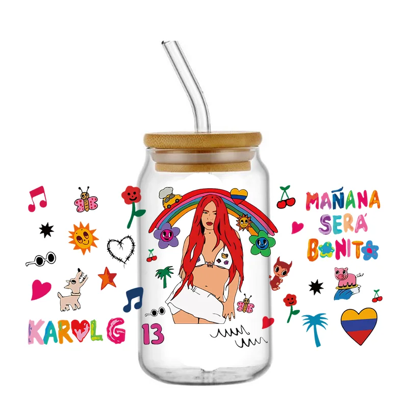 UV cangkir DTF membungkus Manana Sesta Bonito Decal minuman Transfer stiker untuk 16oz Libbey kacamata Label kustom Logo DIY perekat diri