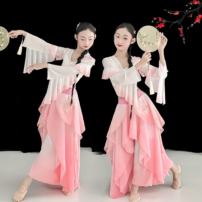 Recién llegado, traje de baile Yangko para niños puesta en escena, Ropa de baile folclórica china para niñas, vestido de baile de abanico nacional