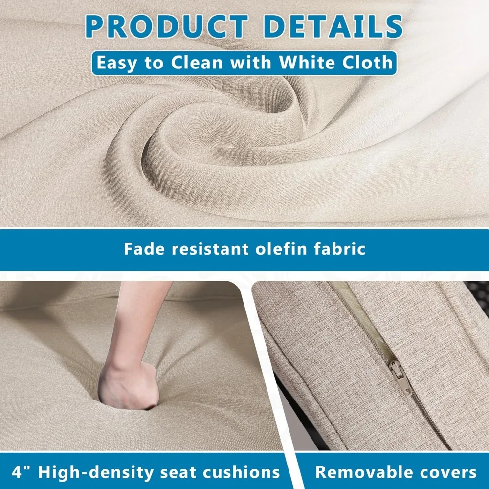 كرسي بذراعين خارجي مكون من قطعتين، مجموعة أثاث محادثات الفناء، وسادة قابلة للغسل، راتان PE فاخر منسوج يدويًا