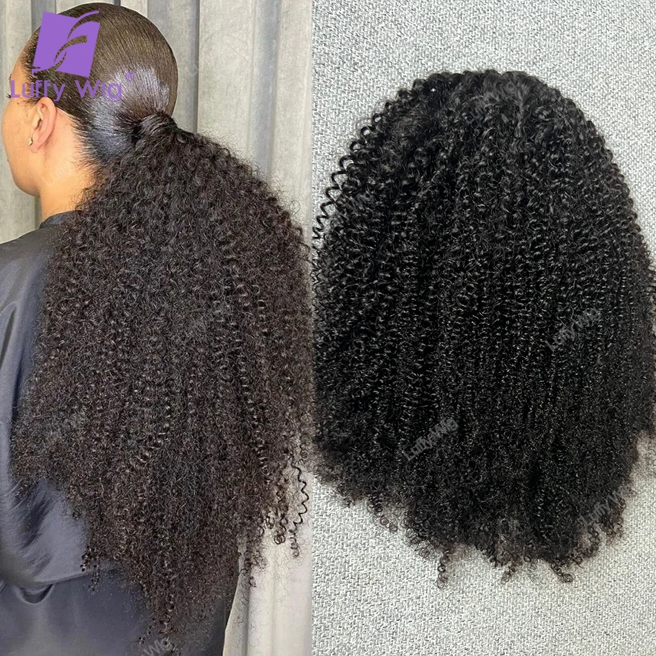 

Afro Kinky Curly Ponytail Human Hair Extensions Mogolian Remy Hair Drawstring Ponytail Wrap Around Pony Tail Hairpieces Luffy