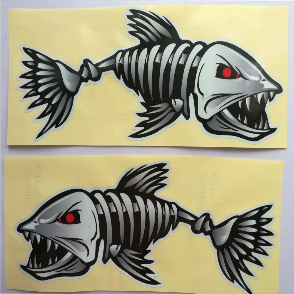 2 Pieces/set Scary Fish Skeleton Kayak Sticker Canoe Dinghy Marine Boat Car Truck Waterproof Stylish Sticker