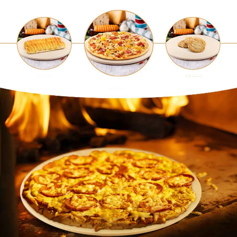 A84M-13 Inch Pizza Extra Thick Stone For Baking Pizza Tools Oven&BBQ Grill Baking Slab Kitchen Bread Tray With Support Frame