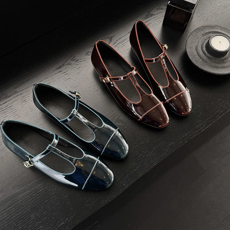 

MKKHOU Fashion Women's Shoes New High Quality Genuine Leather Shoes Round Head T-Belt Mary Janes Shoes