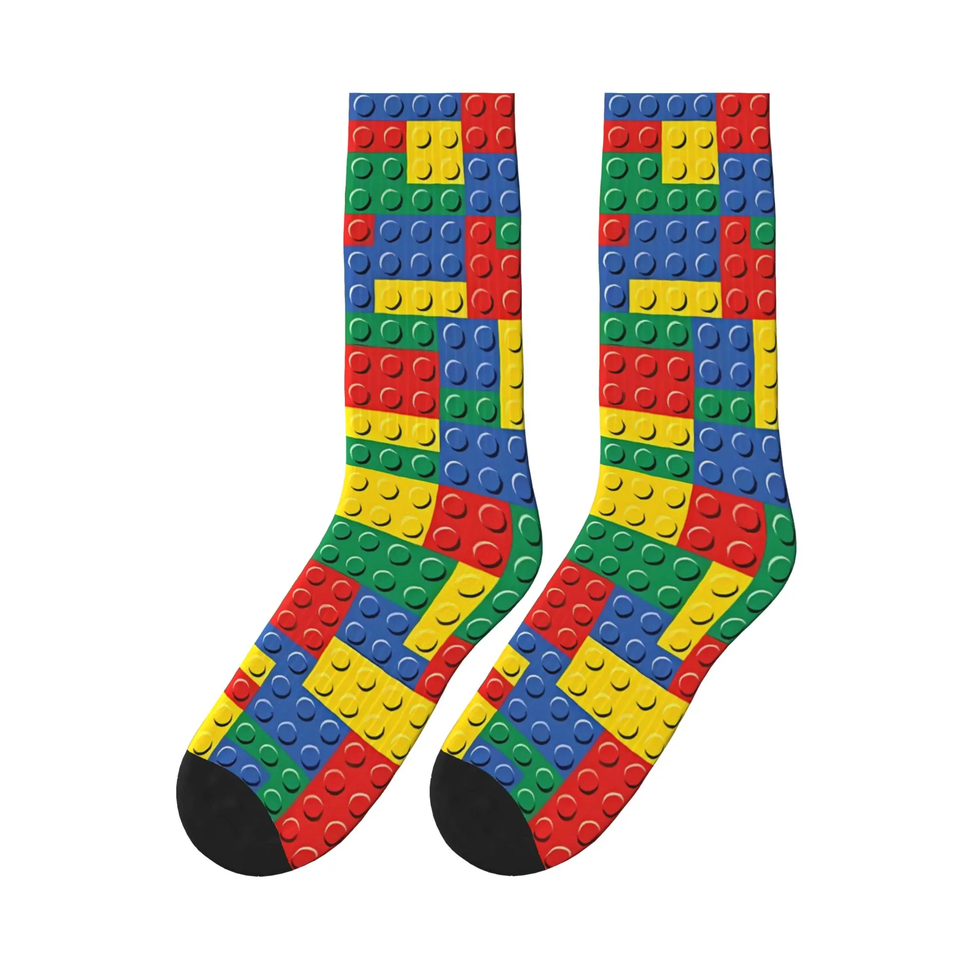 Retro Primary Color Building Blocks Print Socks Elegant Stockings Winter Anti Skid Couple Socks Warm Soft Outdoor Sports Socks