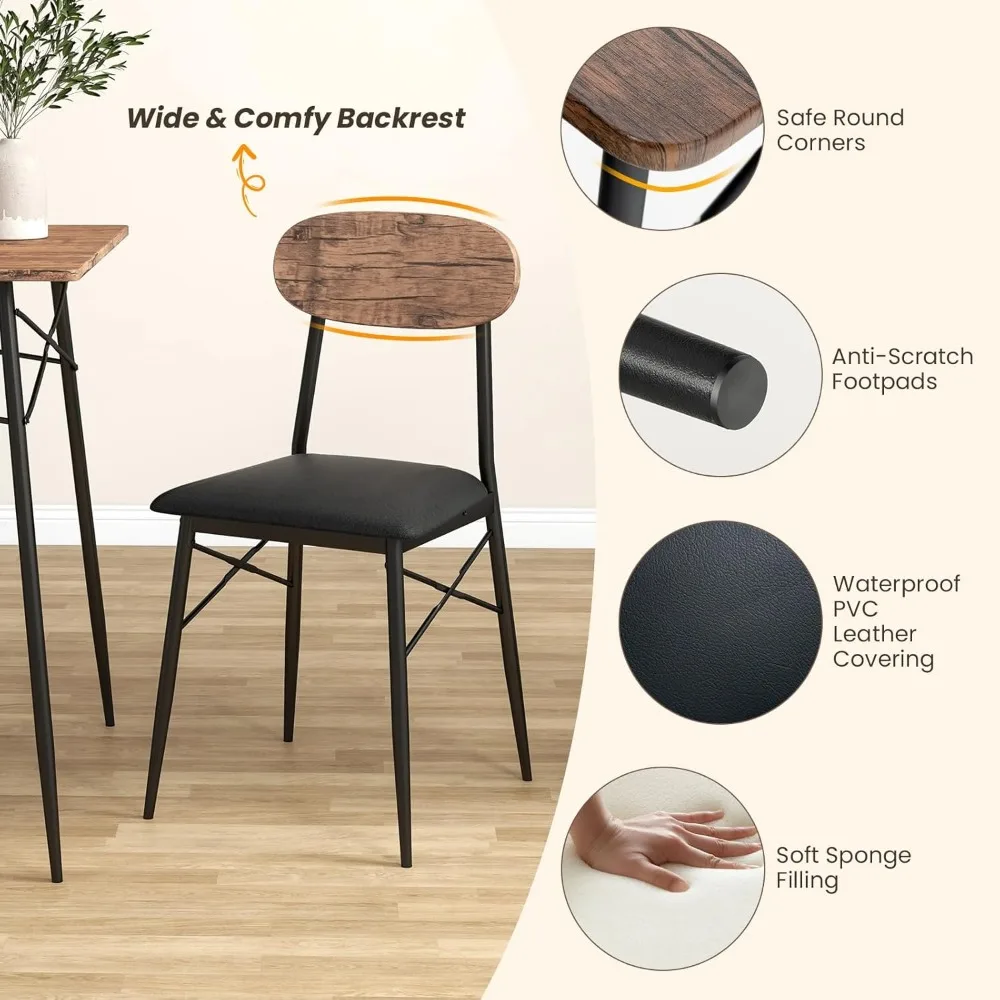 طقم طاولة طعام لـ 4 أشخاص، طقم أثاث المطبخ في منتصف القرن مع طاولة مطبخ، مقعد وكرسيين من الجلد البلاستيكي المنجد، 4-P