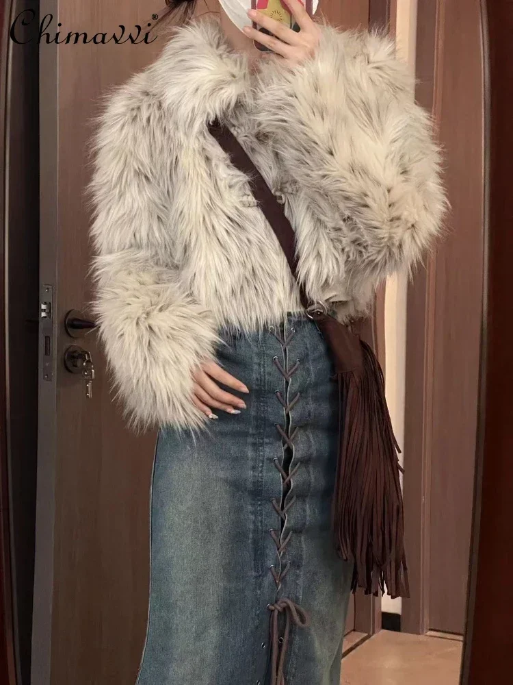 High-End Fashion Long Sleeve Lapel Women Fox Fur Coat 2023 Autumn Winter Korean Style Commute Sweet Hot Girl Short Faux Fox Coat