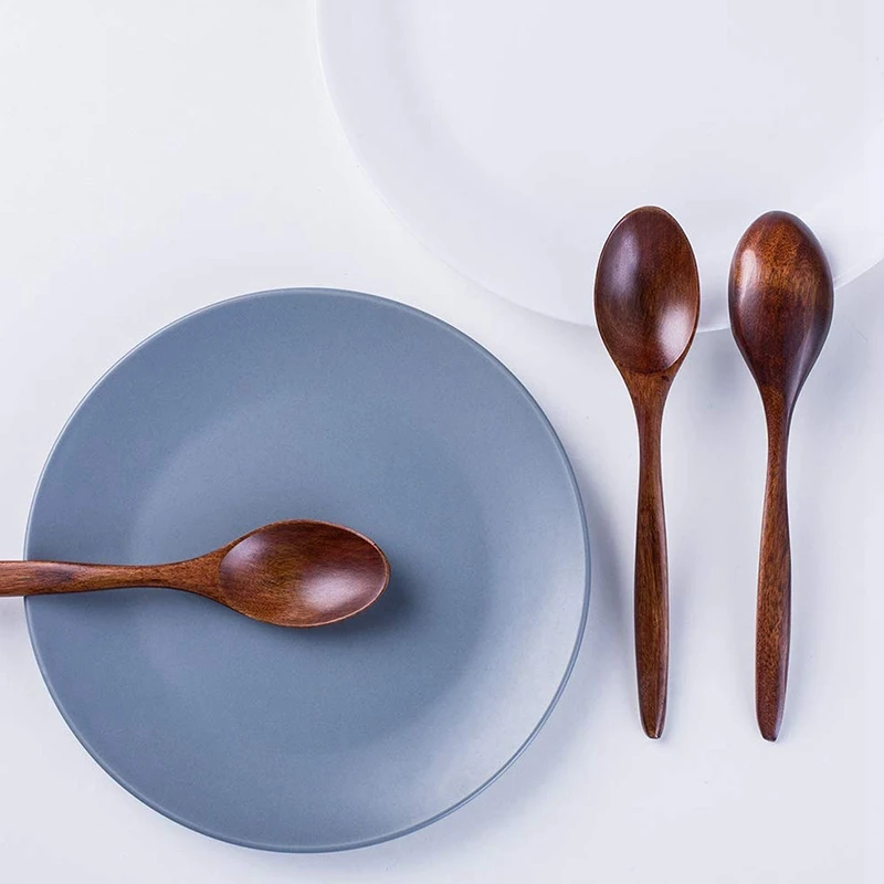 1 Set 8 X 3.2Cm Small Wooden Spoons Mini Seasoning & 10 Pcs 18.5Cm Wooden Spoons,Wood Soup Spoon Set