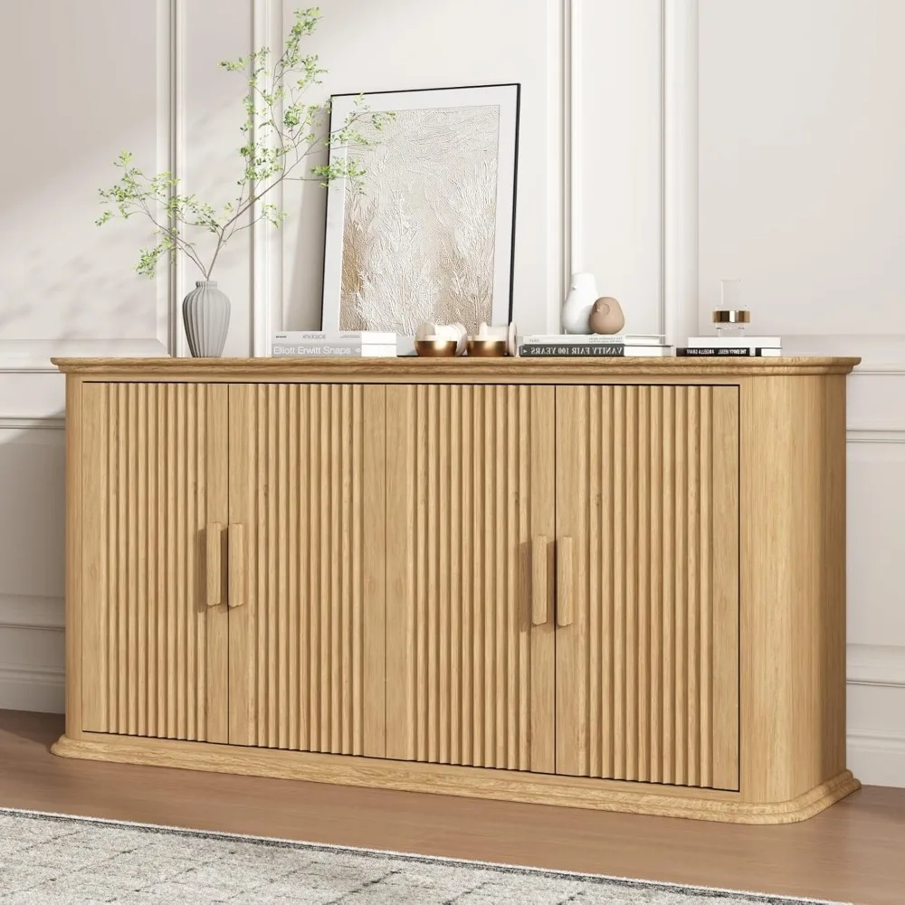 

Sideboard Buffet Cabinet with Storage, 60 Modern Credenza with 4 Doors & Adjustable Shelves, Wood Coffee Bar Table