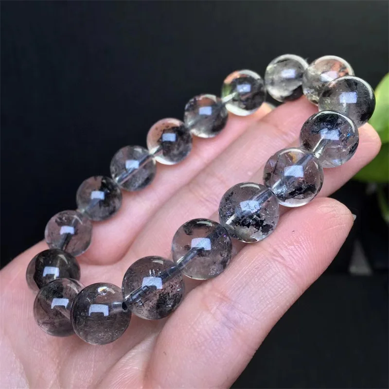 10MM Natural Black Herkimer Diamond Bracelet Clear Round Beads Fashion Jewelry For Woman Man Holiday Gift