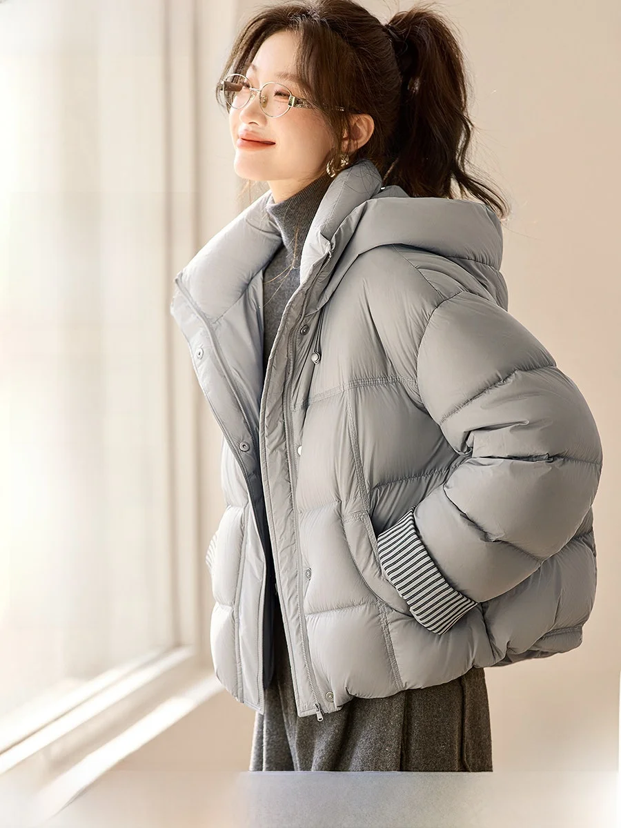 

Mo Han Mei Winter ort Quilted Jaet Windproof Stand Collar Hooded Durable Woven Stripe 90% down Cozy Color Women's Coat