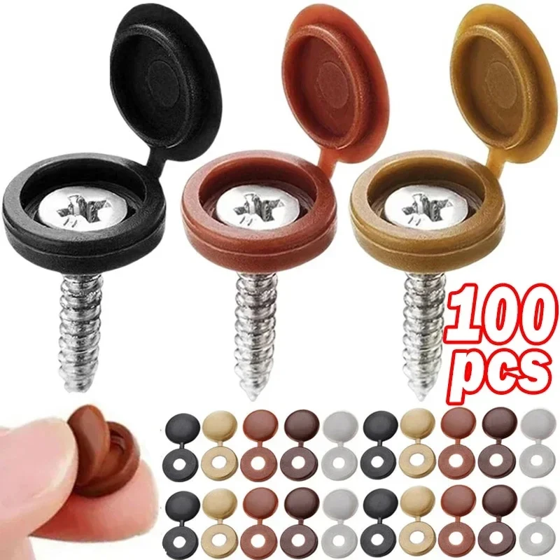 100Pcs Nails Screw Caps Plastic Protective Covers 7 Colors Phillips Screw Decorative Cover Cross Screw Folding Cap