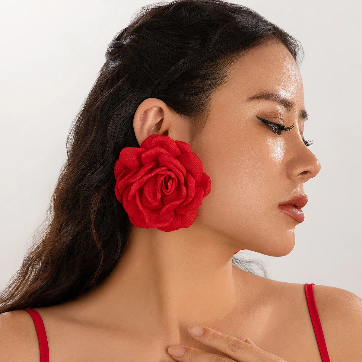 Women's Exaggerated Large Rose Flower Statement Earrings