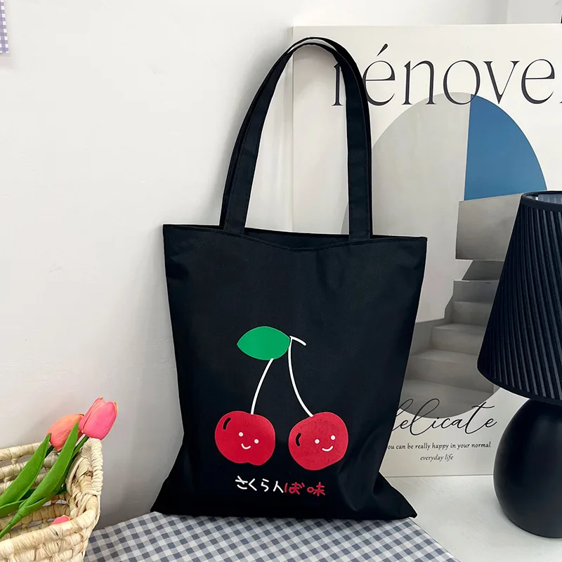 Cute Cartoon Print Canvas Tote Bag for Women Large Capacity Casual Shoulder Handbag Reusable Shopping Bag for Daily Use, School