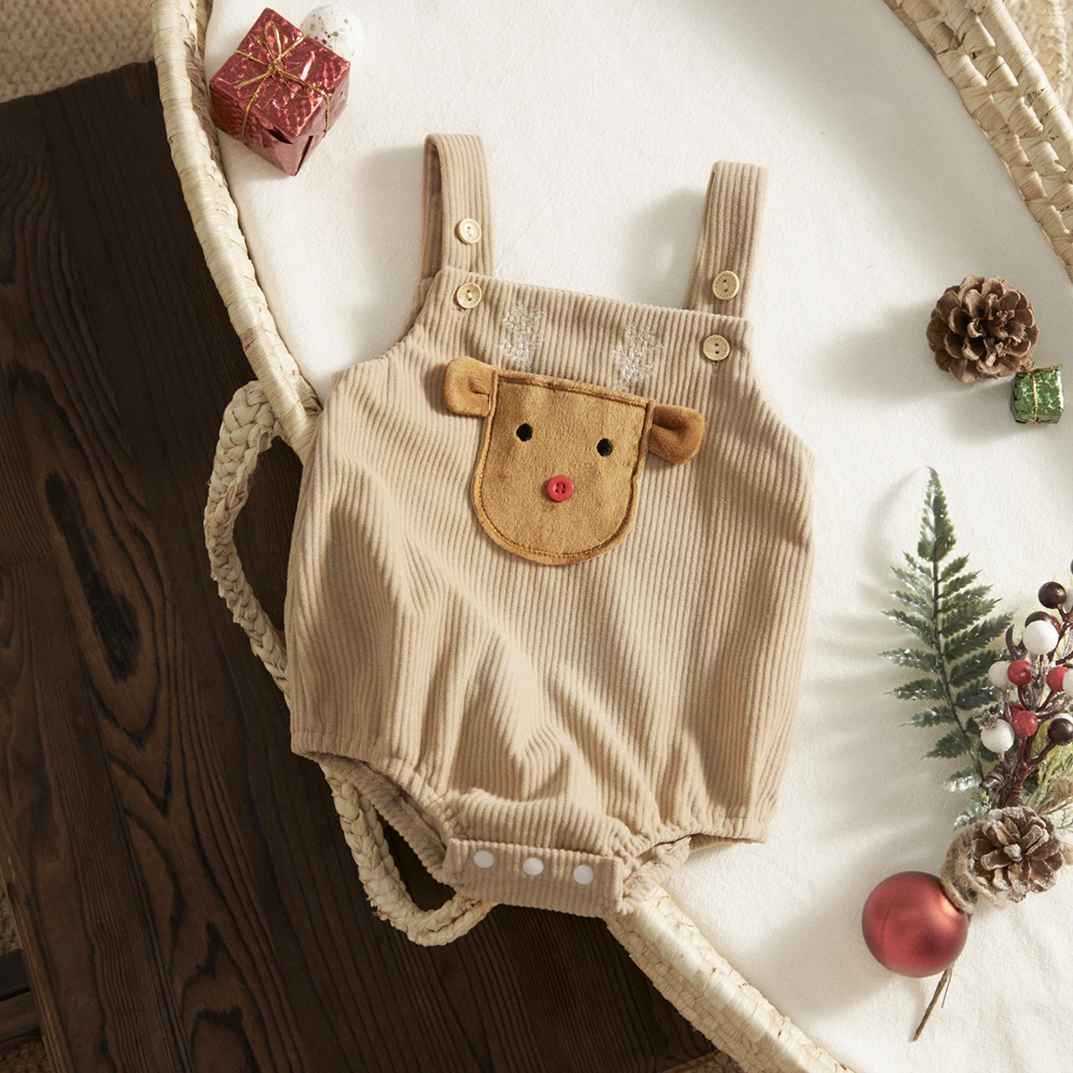 Christmas Baby Girls Boys Romper Corduroy Deer Santa Sleeveless Jumpsuit Newborn Bodysuit for Winter Overalls Xmas Costumes
