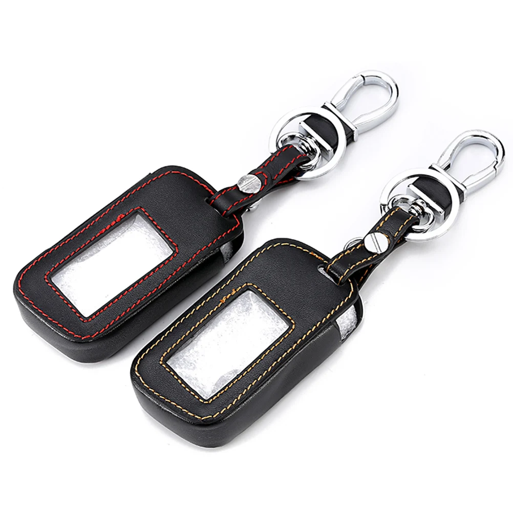 

Car Key Case Cover Holder for A63 Car Alarm Remote Controller LCD Keychain Cover Wallet (Brown Thread)