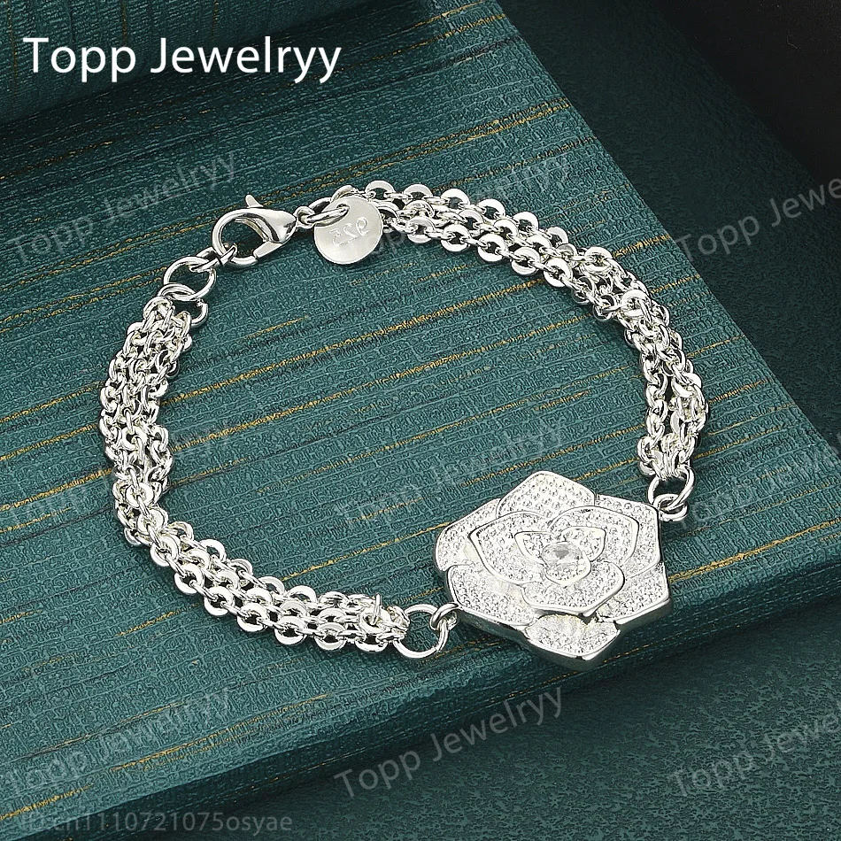 Charming 925 Sterling Silver Exquisite Flower Bracelet for Women, Fashionable Party Gift, Wedding Accessories