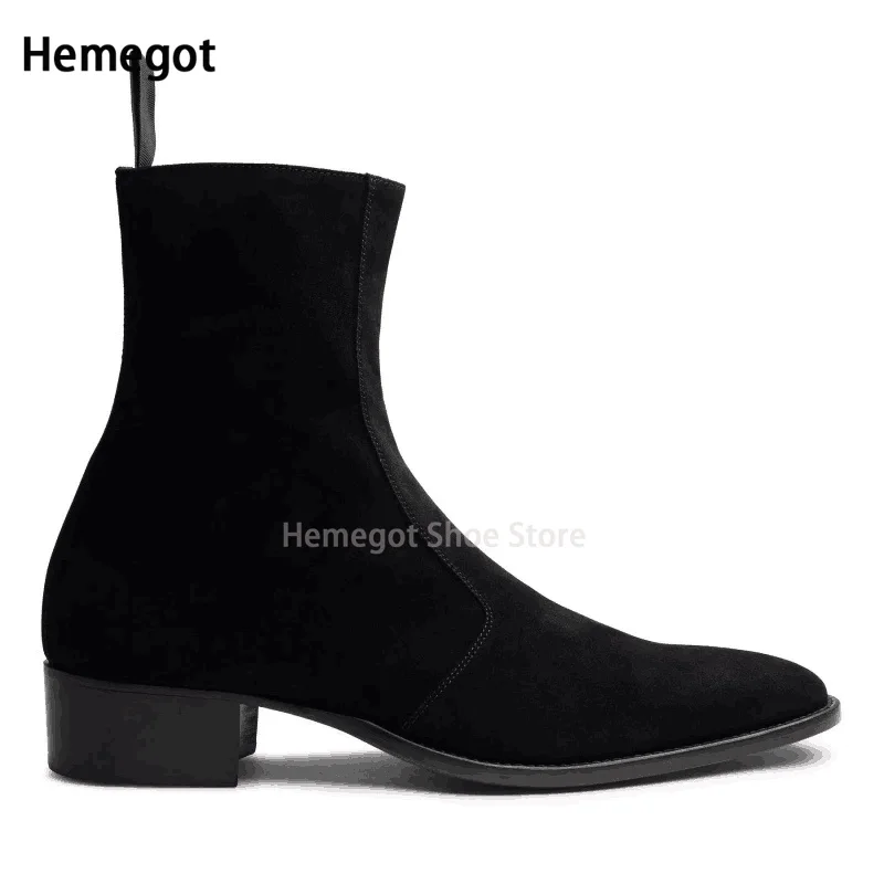 Black Sanded Leather Chelsea Boots Men\'s Side Zipper Booties Spring Fashion High Quality Personality Pointy Toe Boots for Males