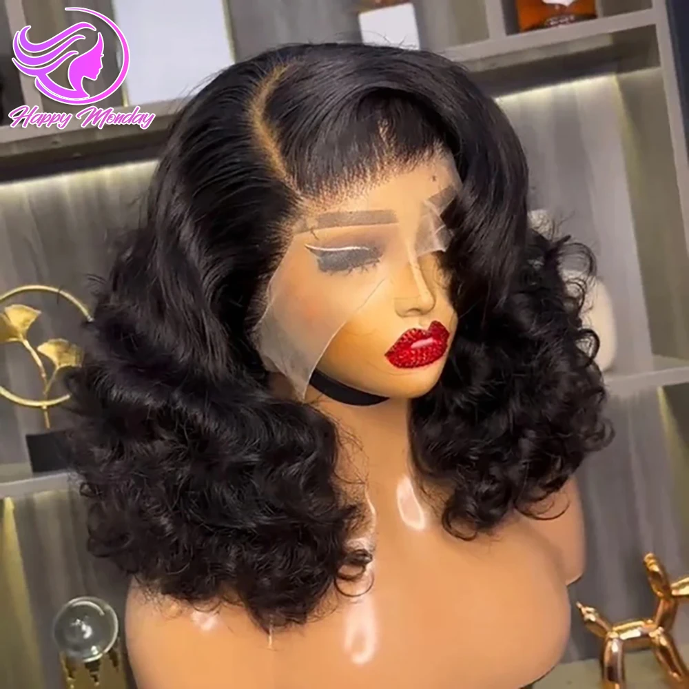 Natural Black 1B Short Bob Wigs 13x4 Preplucked Lace Front Wigs Body Wave Bob Wigs Human Hair HD Transparent Lace Front Human Hair Wigs 4x4 Loose Wave Short Human Hair Wigs For Women