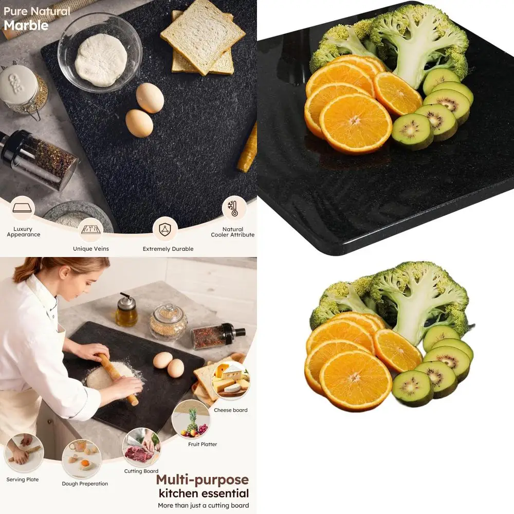 

Large 16x20 Inch Black Granite Kitchen Cutting Board with Non-Slip Base for Cheese, Charcuterie, Dough, Chocolate