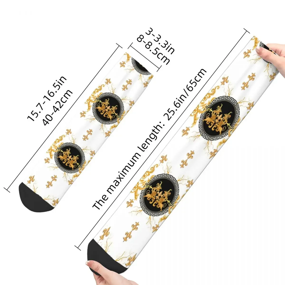 Vintage Golden Baroque Lion Men's Socks Golden Lion And Damask Unisex Hip Hop Pattern Printed Funny Crew Sock Gift